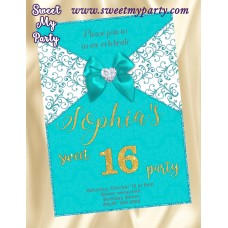 Turquoise Sweet 16 Invitation,Turquoise Quinceanera Invitation,(009) Turquoise Sweet 16 Invitation,Turquoise Quinceanera Invitation,(009)